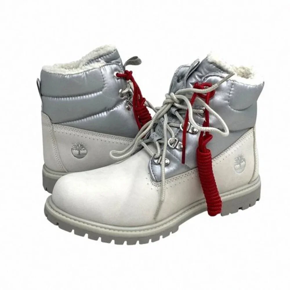 Timberland Women's Premium 6 Inch Warm Lined Boot TB0A44WJ Nubuck White Silver - Picture 3 of 9